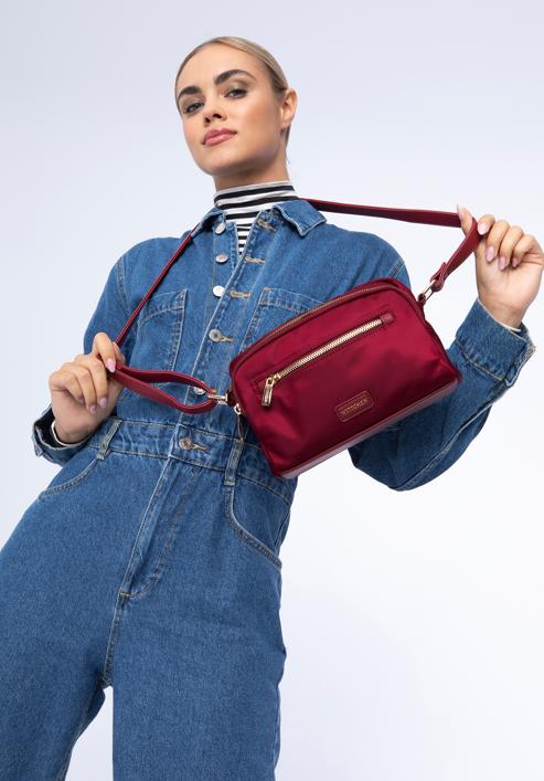 Women's nylon and faux leather crossbody bag, burgundy, 97-4Y-103-1, Photo 15