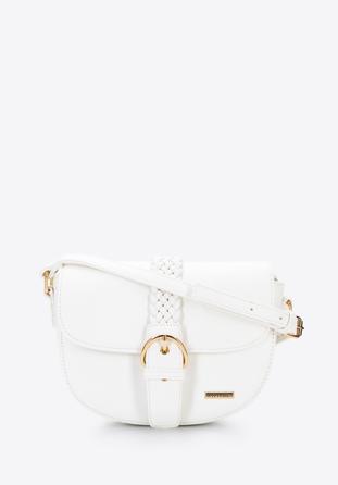 Women's saddle bag with decorative woven detail, white, 96-4Y-607-0, Photo 1