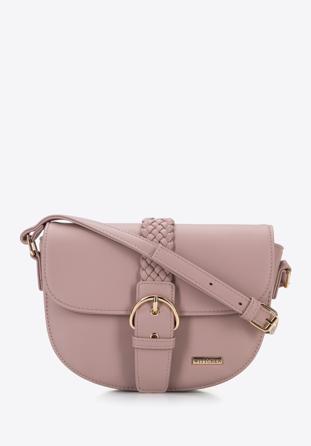 Women's saddle bag with decorative woven detail, muted pink, 96-4Y-607-P, Photo 1