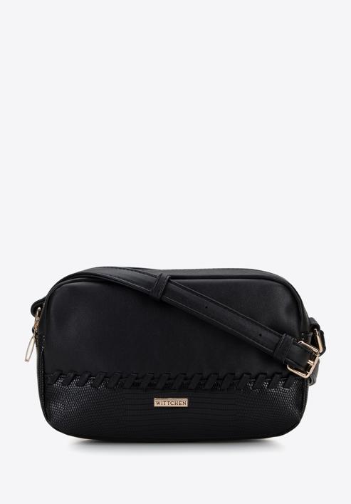 Women's crossbody bag with decorative detail, black, 95-4Y-523-P, Photo 1