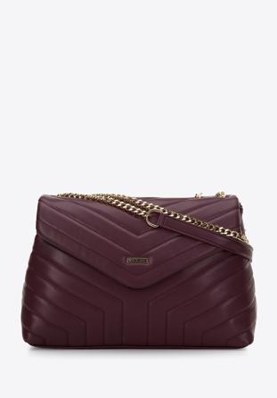 Quilted faux leather flap bag, plum, 97-4Y-523-3, Photo 1
