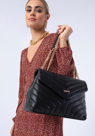 Quilted faux leather flap bag, black, 97-4Y-523-1, Photo 1