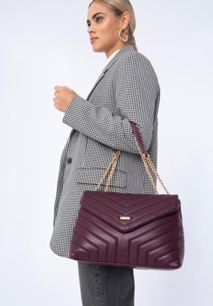 Quilted faux leather flap bag, plum, 97-4Y-523-3, Photo 1