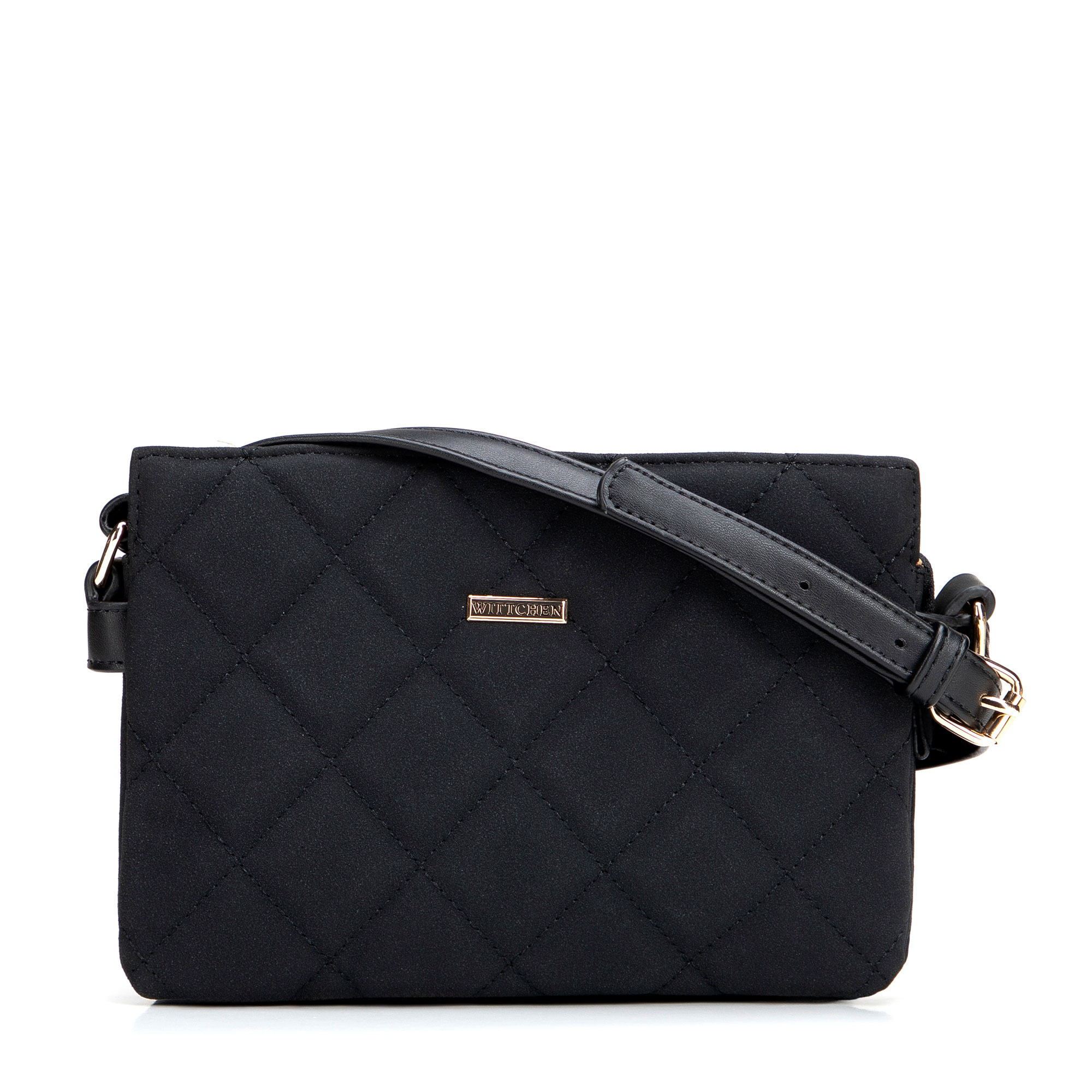 Dvojkomorová crossbody kabelka z imitácie semišu s prešívaním 94-4Y-618-1, Vyberte variant čierna