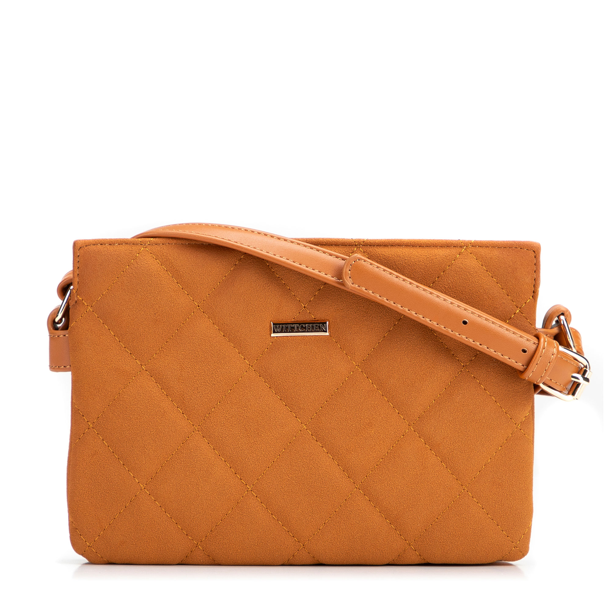 Dvojkomorová crossbody kabelka z imitácie semišu s prešívaním 94-4Y-618-4, Vyberte variant koňaková