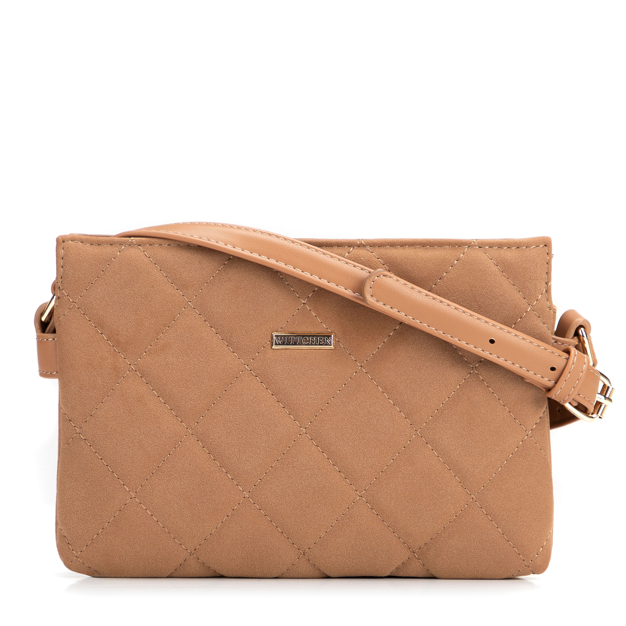 Dvojkomorová crossbody kabelka z imitácie semišu s prešívaním 94-4Y-618-5