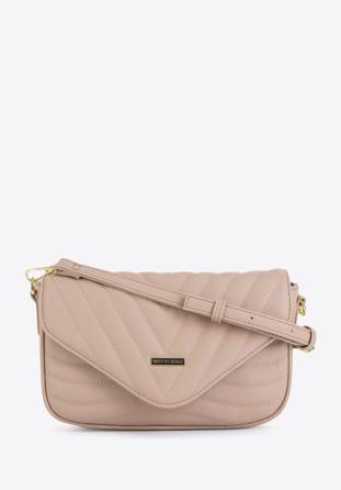 Women's quilted faux leather flap bag, beige, 96-4Y-720-9, Photo 1