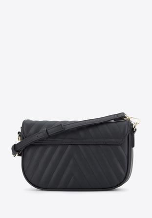 Women's quilted faux leather flap bag, black, 96-4Y-720-1, Photo 1