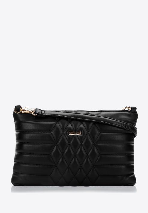 Women's quilted faux leather clutch bag, black, 97-4Y-628-3, Photo 1