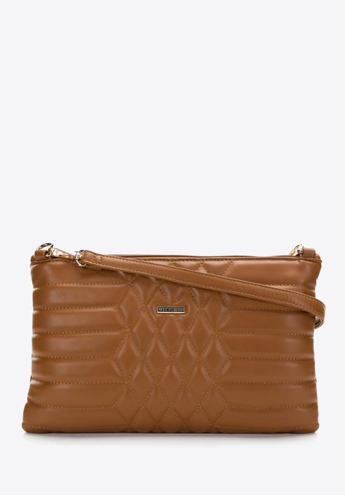 Women's quilted faux leather clutch bag, brown, 97-4Y-628-5, Photo 1
