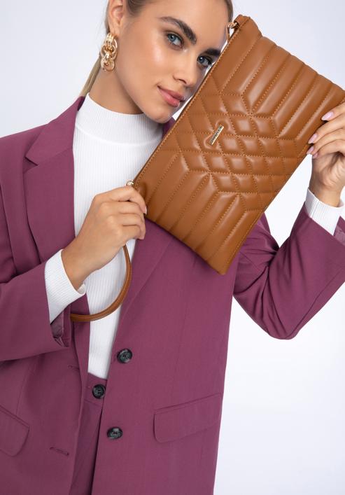 Women's quilted faux leather clutch bag, brown, 97-4Y-628-3, Photo 15