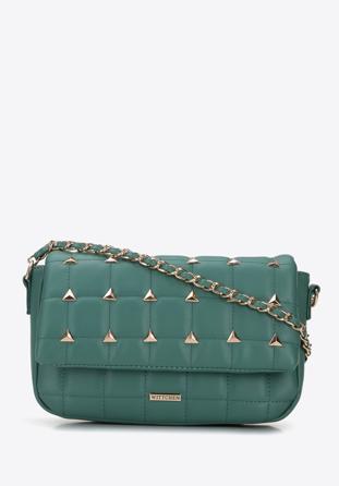 Faux leather studded crossbody bag, green, 96-4Y-227-Z, Photo 1