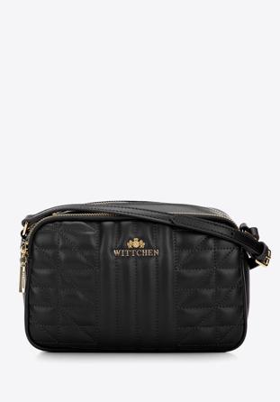 Women's quilted leather crossbody bag, black, 97-4E-630-1, Photo 1