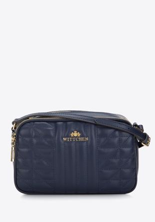 Women's quilted leather crossbody bag, navy blue, 97-4E-630-N, Photo 1