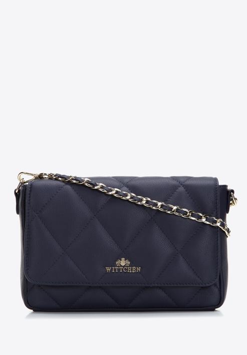 Women's quilted leather chain flap bag, navy blue, 97-4E-031-9, Photo 1
