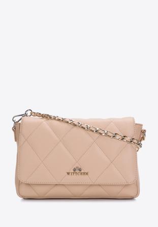 Women's quilted leather chain flap bag, beige, 97-4E-031-9, Photo 1