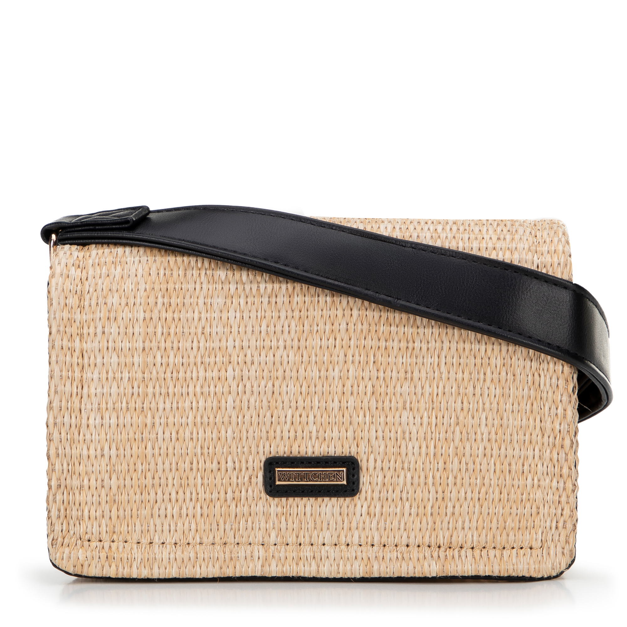 Dámska crossbody z výpletu béžovo-čierna 100-4Y-405-91