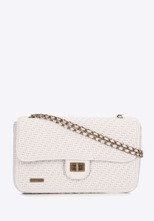 Flap bag with chain shoulder strap, white, 98-4Y-010-Y, Photo 1