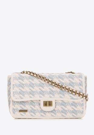 Flap bag with chain shoulder strap, white-brown, 98-4Y-010-N, Photo 1