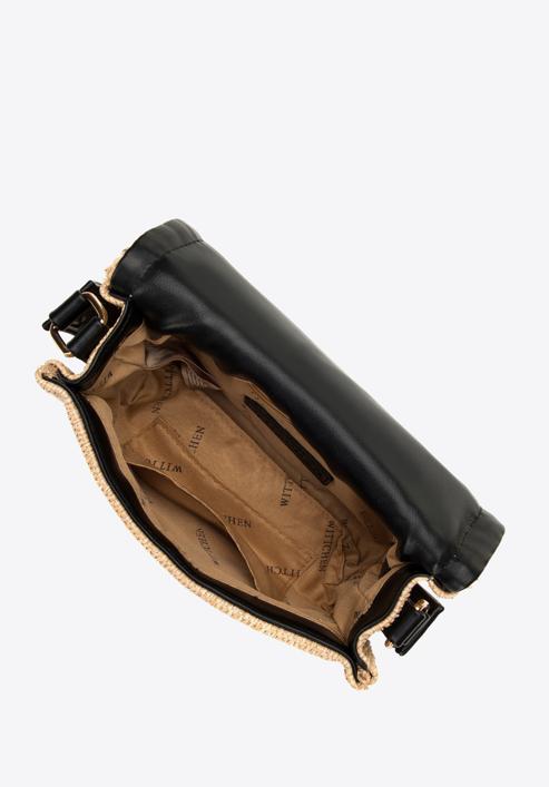 Women's woven effect crossbody bag, beige-black, 98-4Y-403-95, Photo 3