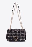 Plaid tweed boucle flap bag on chain shoulder strap, black, 97-4Y-752-1, Photo 3