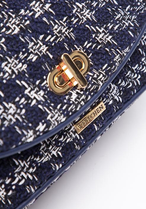 Plaid tweed boucle flap bag on chain shoulder strap, navy blue, 97-4Y-752-1, Photo 5