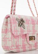 Women's boucle tweed crossbody bag with crystal insect embellishment, beige-pink, 98-4Y-205-1, Photo 5