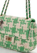 Women's boucle tweed crossbody bag with crystal insect embellishment, beige-green, 98-4Y-205-1, Photo 5