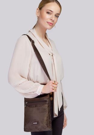 Women's logo fabric messenger bag with a zip pocket, brown, 29-4L-301-5, Photo 1