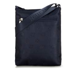 Women's logo fabric messenger bag with a zip pocket, navy blue, 29-4L-301-7, Photo 1