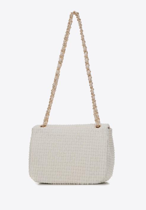 Women's boucle tweed crossbody bag with crystal insect embellishment, cream, 98-4Y-206-9, Photo 3