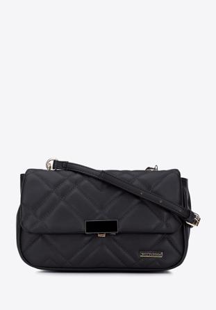 Faux leather quilted flap bag, black, 95-4Y-400-1, Photo 1