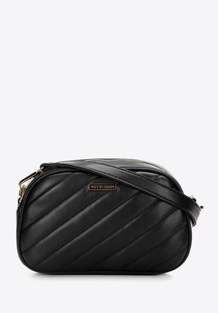Women's quilted faux leather crossbody bag, black, 97-4Y-758-1, Photo 1