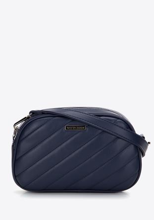 Women's quilted faux leather crossbody bag, navy blue, 97-4Y-758-N, Photo 1