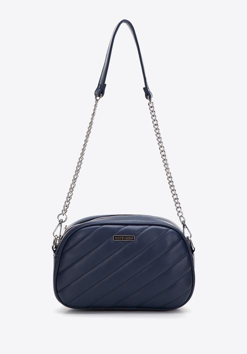 Women's quilted faux leather crossbody bag, navy blue, 97-4Y-758-N, Photo 3