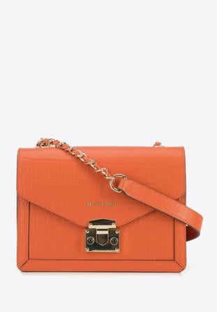 Croc effect leather flap bag, orange, 95-4E-660-6, Photo 1