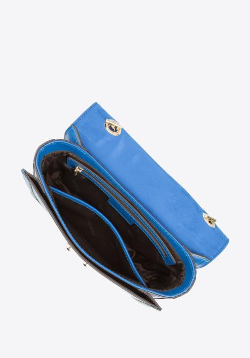 Croc effect leather flap bag, blue, 95-4E-660-7, Photo 3