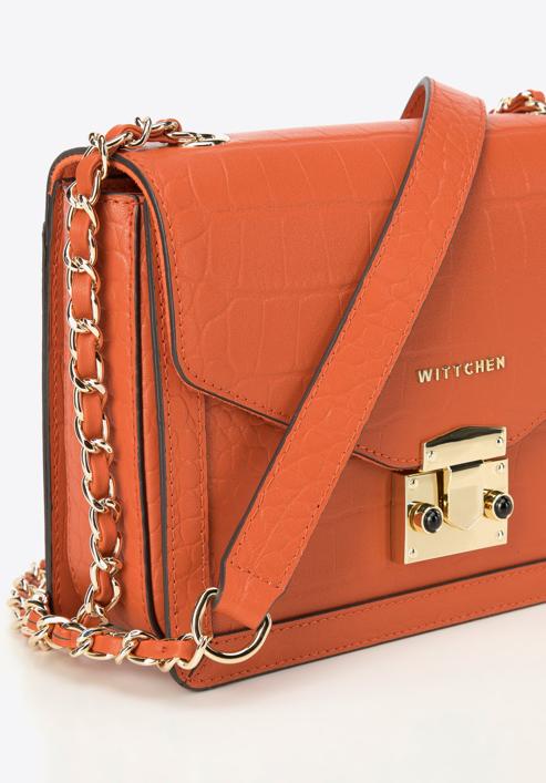 Croc effect leather flap bag, orange, 95-4E-660-7, Photo 4
