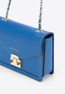 Croc effect leather flap bag, blue, 95-4E-660-6, Photo 4