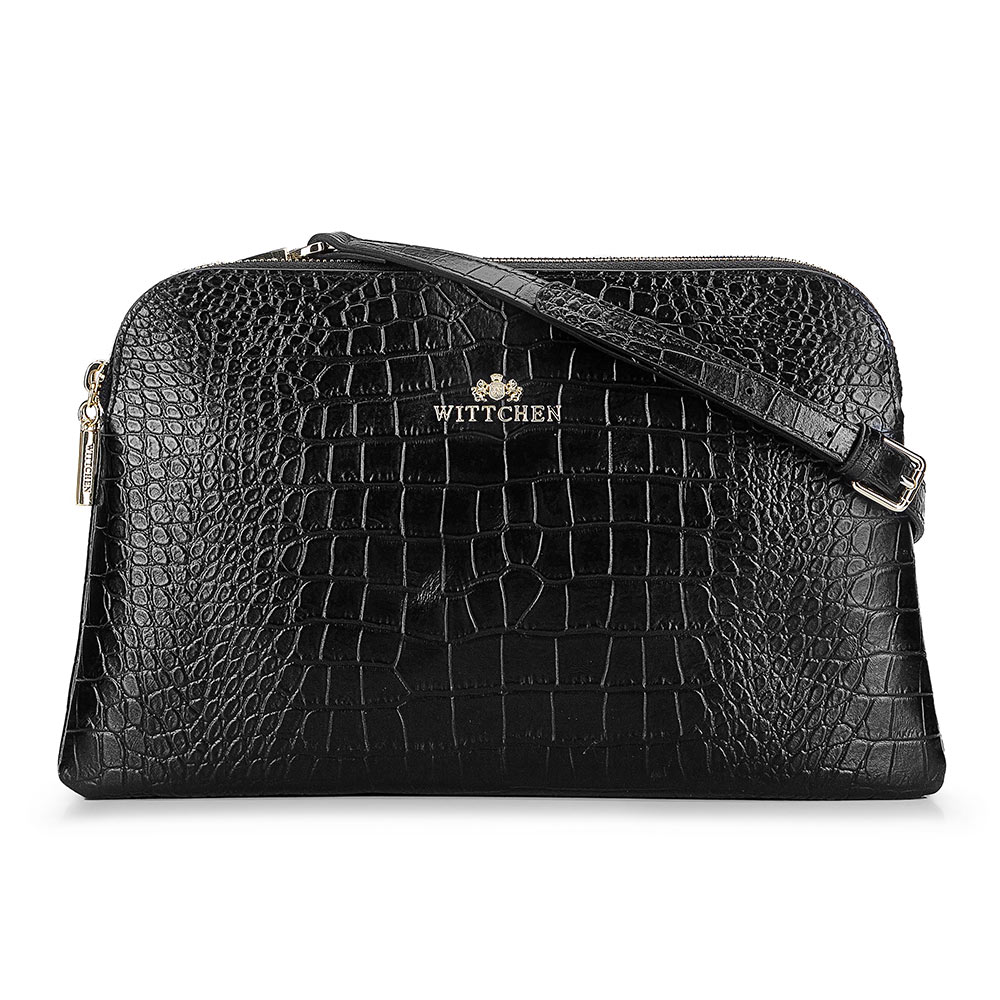 Dámska listová kabelka z kože malá trapezová čierno-grafitová