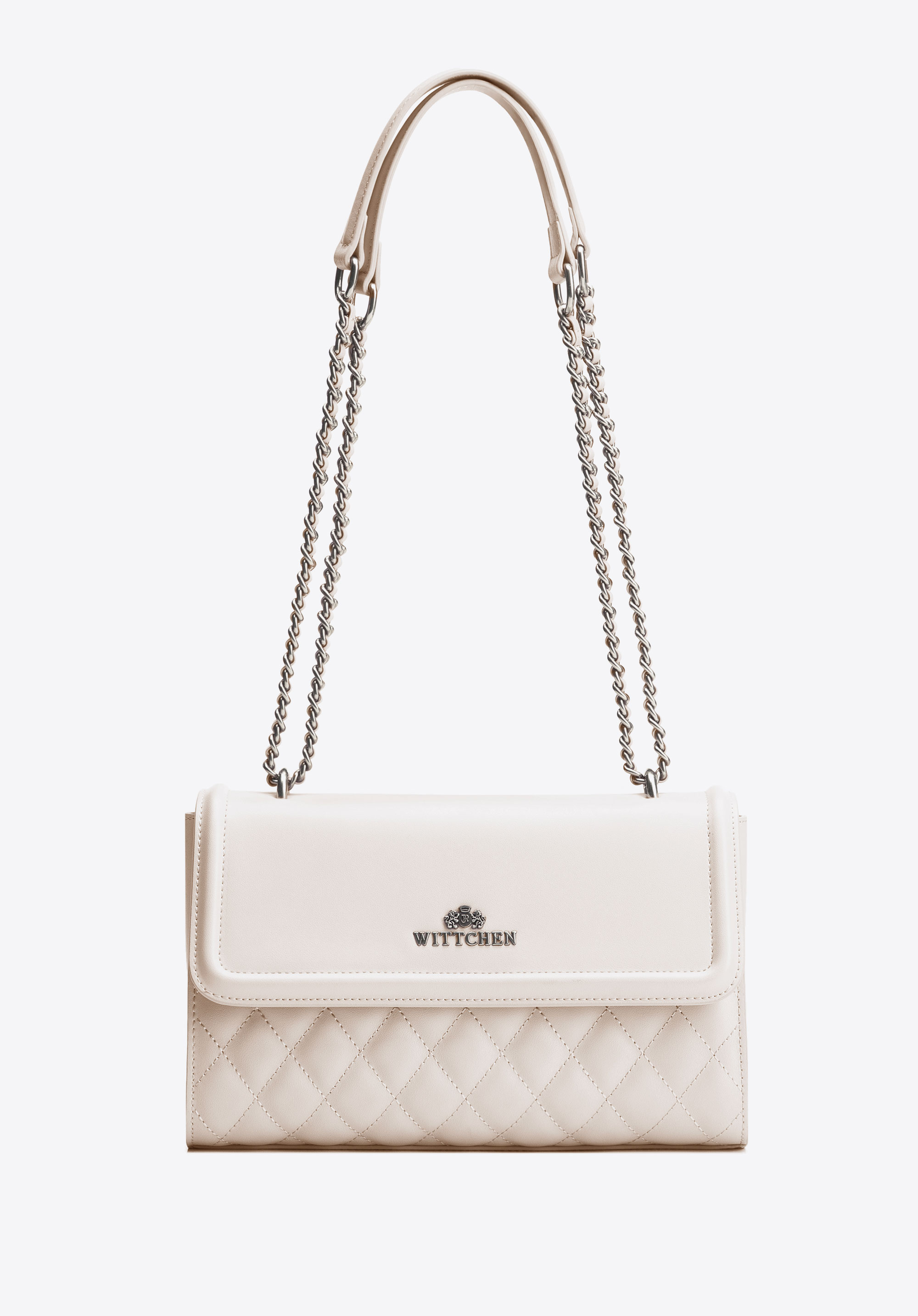 Damska listonoszka ze skóry naturalnej w pikowanie, kremowo-srebrny, 100-4E-205-0S, Zdjęcie 1