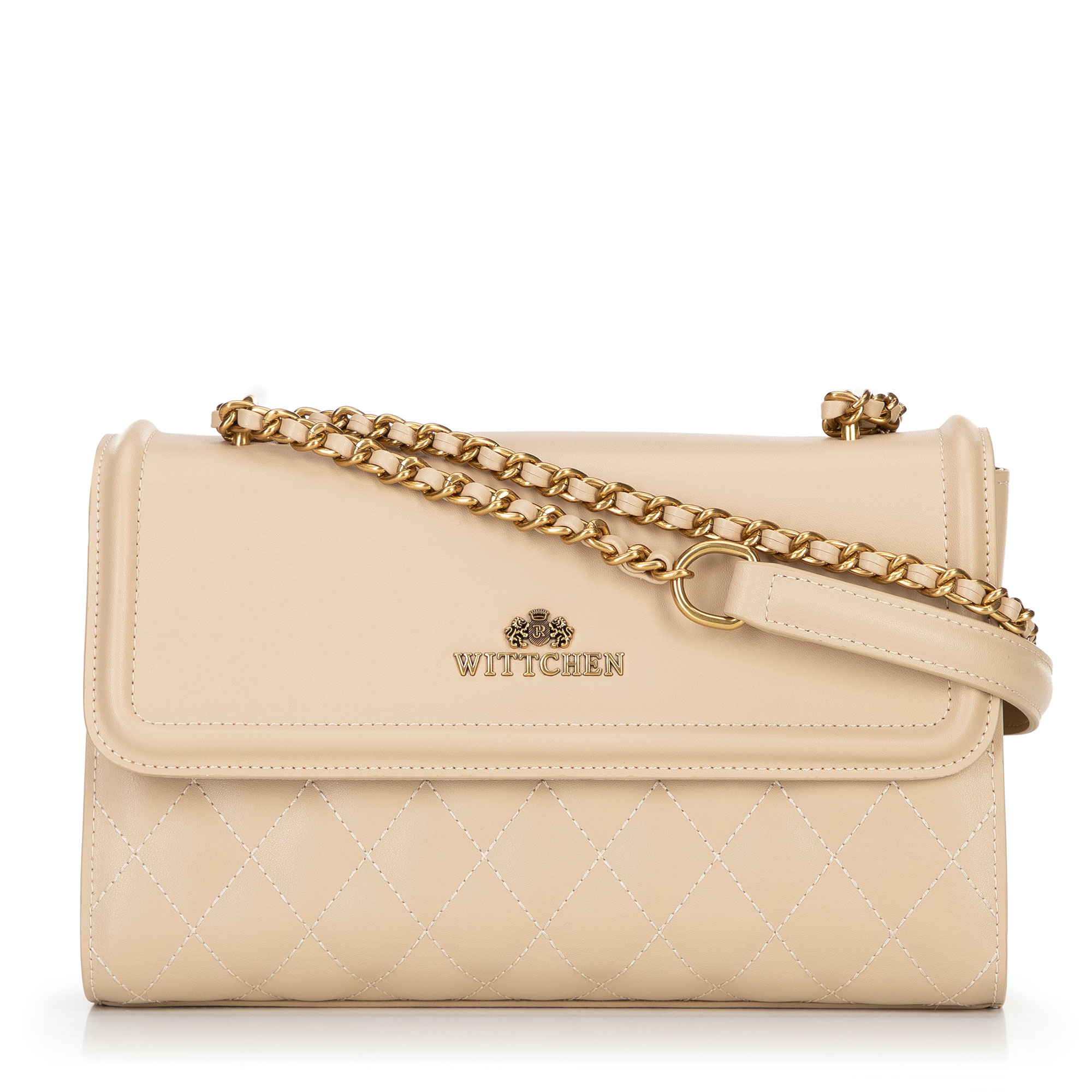 Dámska kabelka cez rameno z pravej kože s béžovým prešívaním 100-4E-205-9