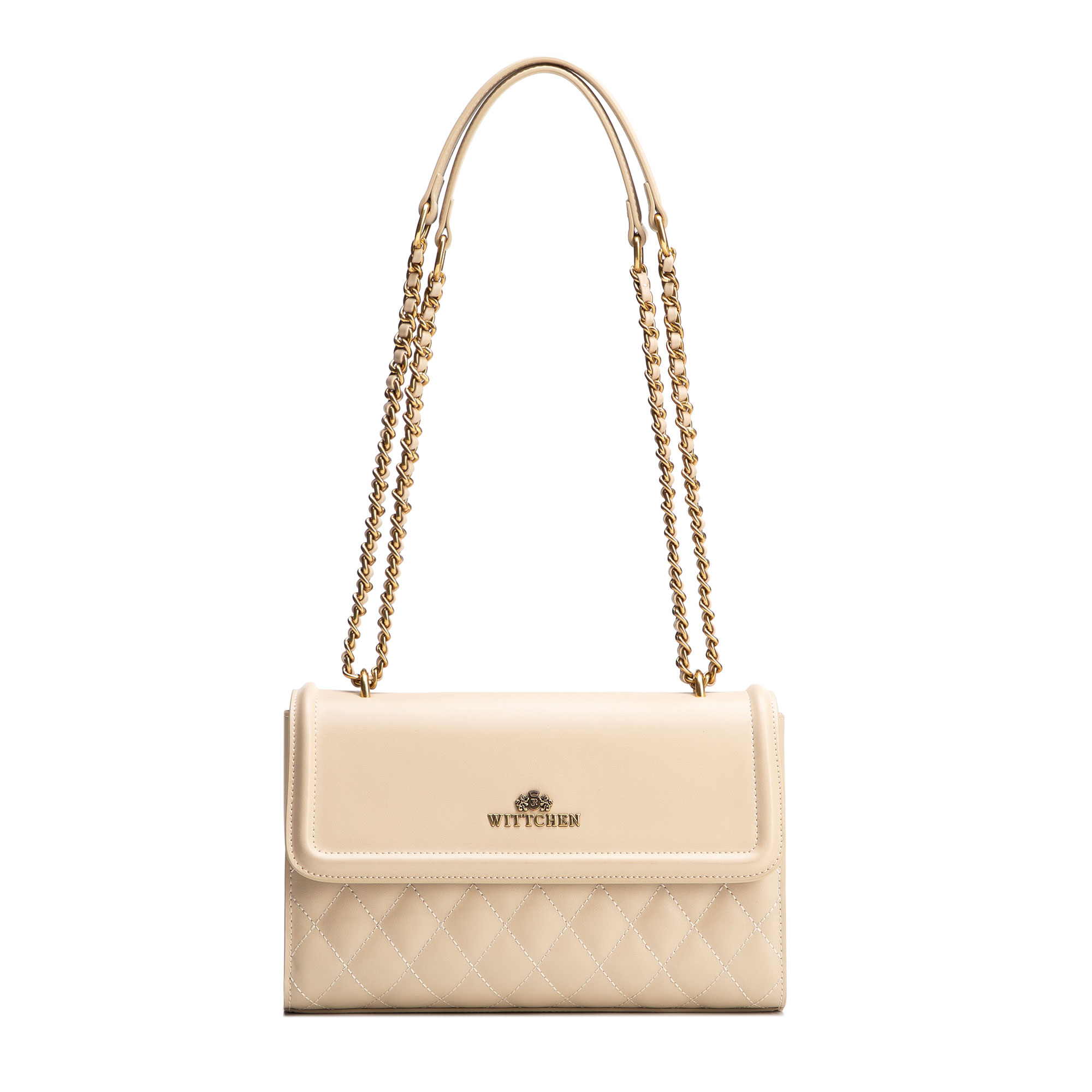 Dámska kabelka cez rameno z pravej kože s béžovým prešívaním 100-4E-205-9