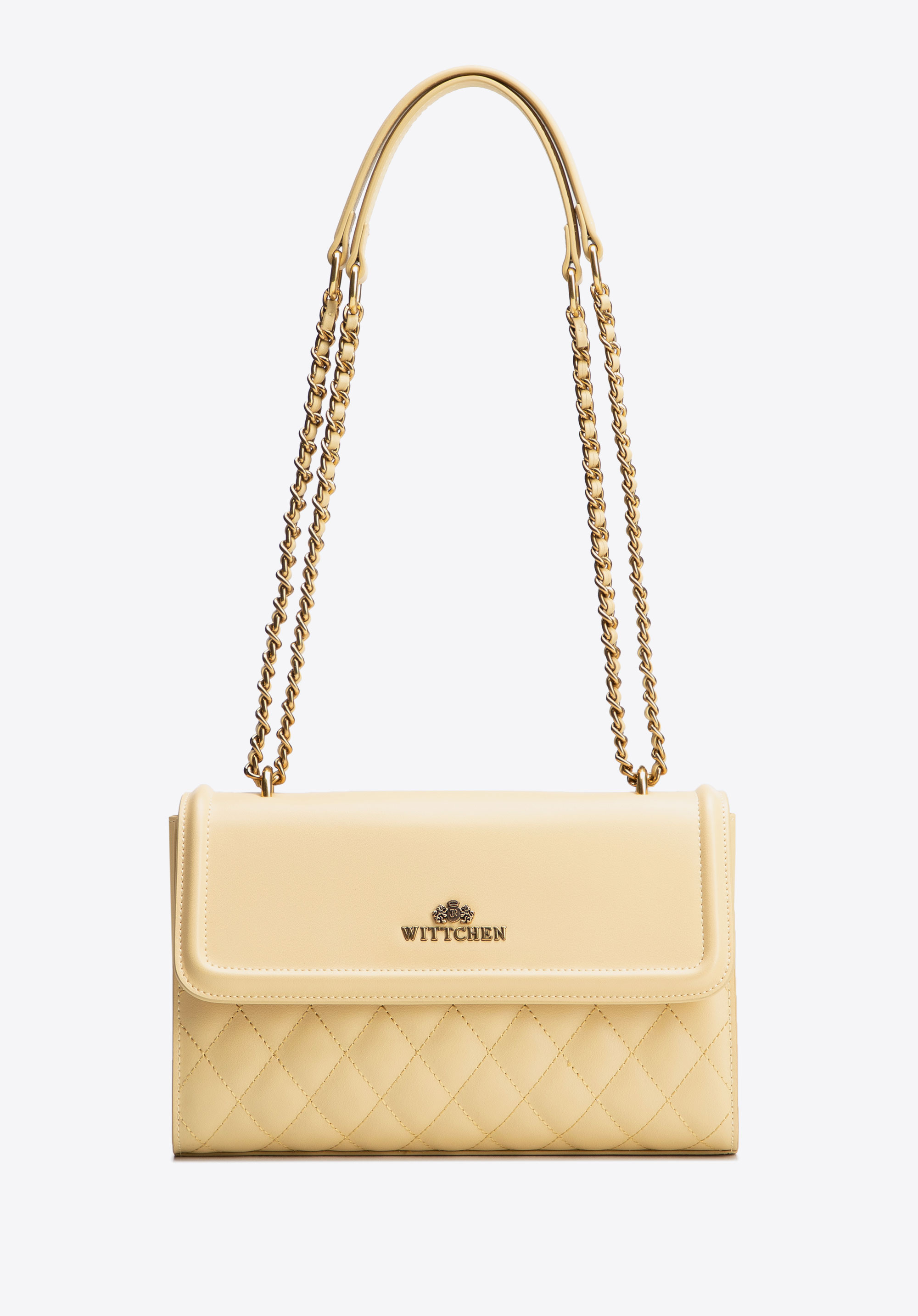 Damska listonoszka ze skóry naturalnej w pikowanie, żółty, 100-4E-205-Y, Zdjęcie 1