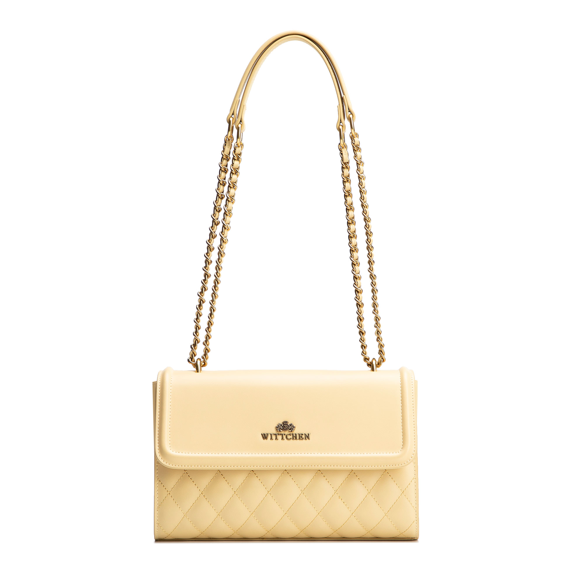 Dámska kabelka cez rameno z pravej kože so žltým prešívaním 100-4E-205-Y