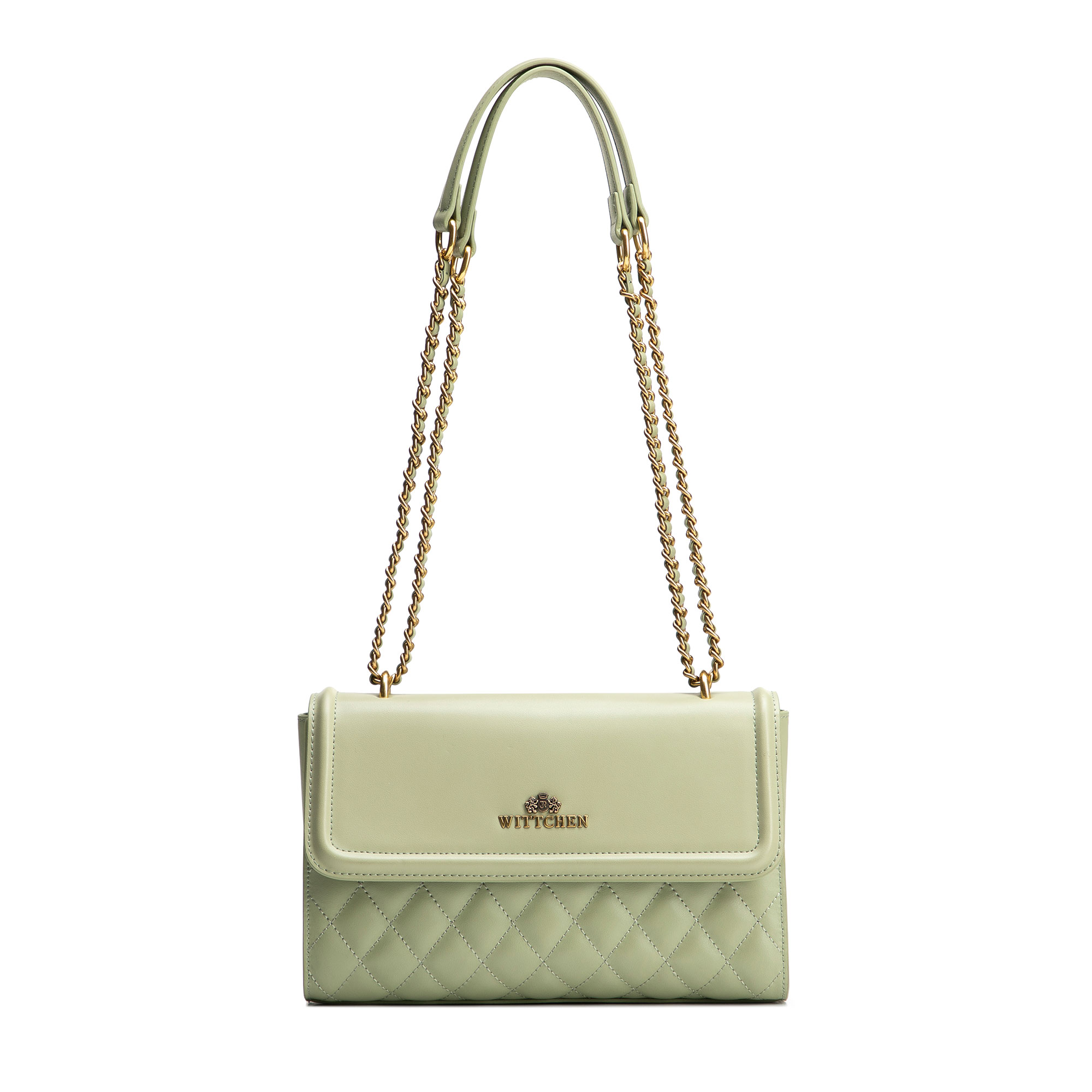 Dámska kabelka cez rameno z pravej kože so zeleným prešívaním 100-4E-205-Z