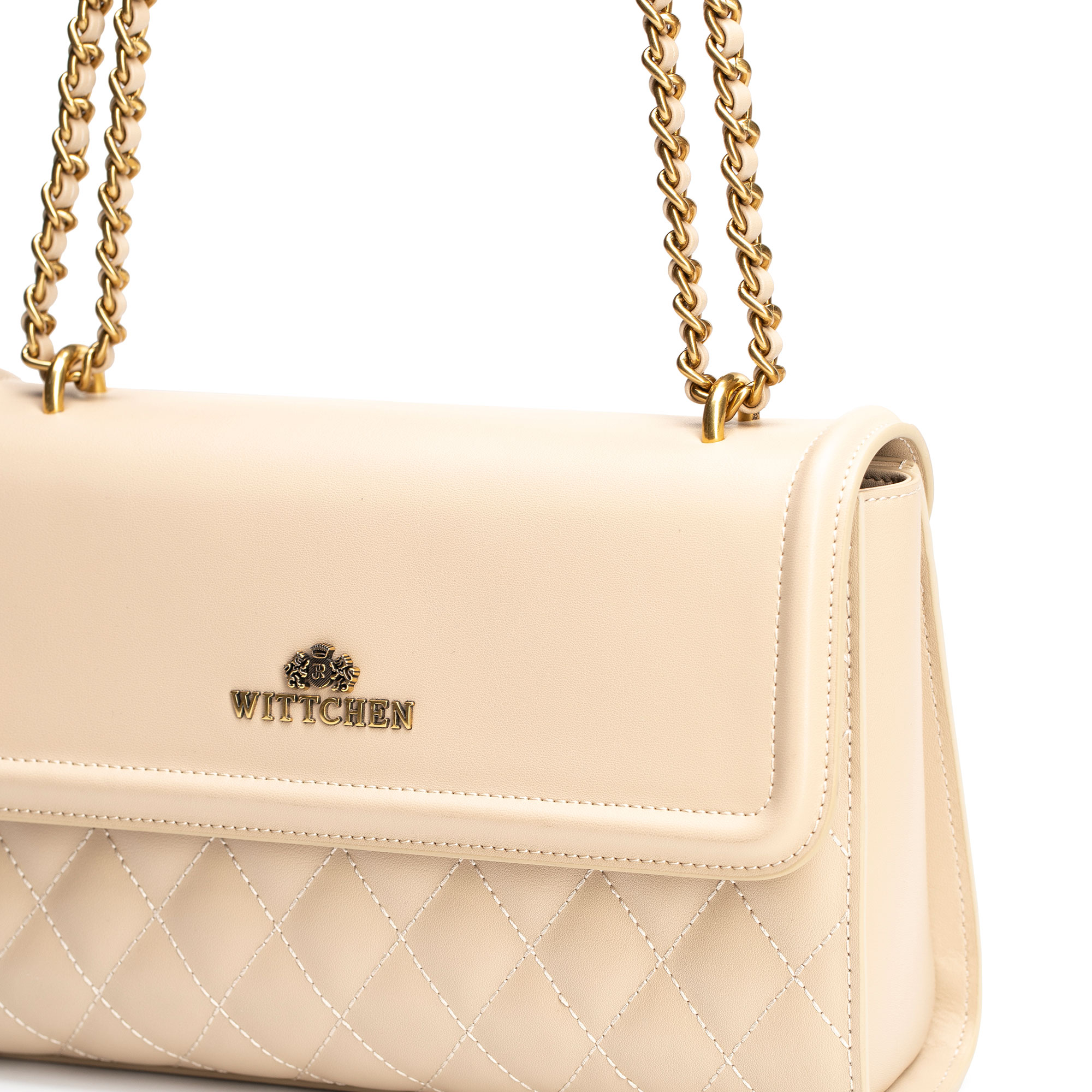 Béžová dámska crossbody kabelka Wittchen z prírodnej kože s prešívaným spracovaním, Vyberte variant béžová