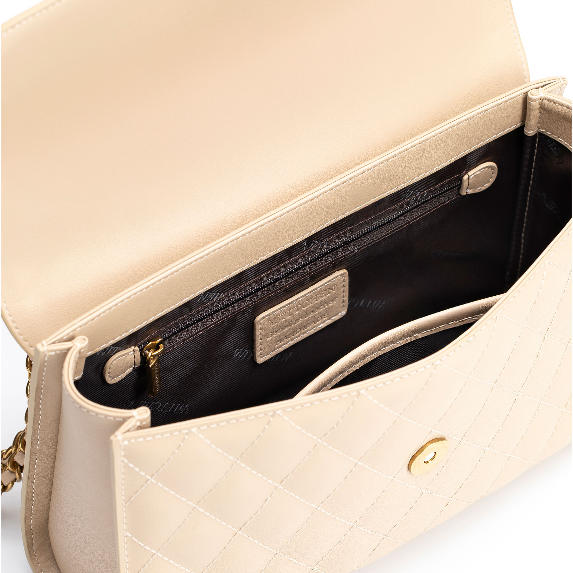 Béžová dámska crossbody kabelka Wittchen z prírodnej kože s prešívaným spracovaním, Vyberte variant béžová