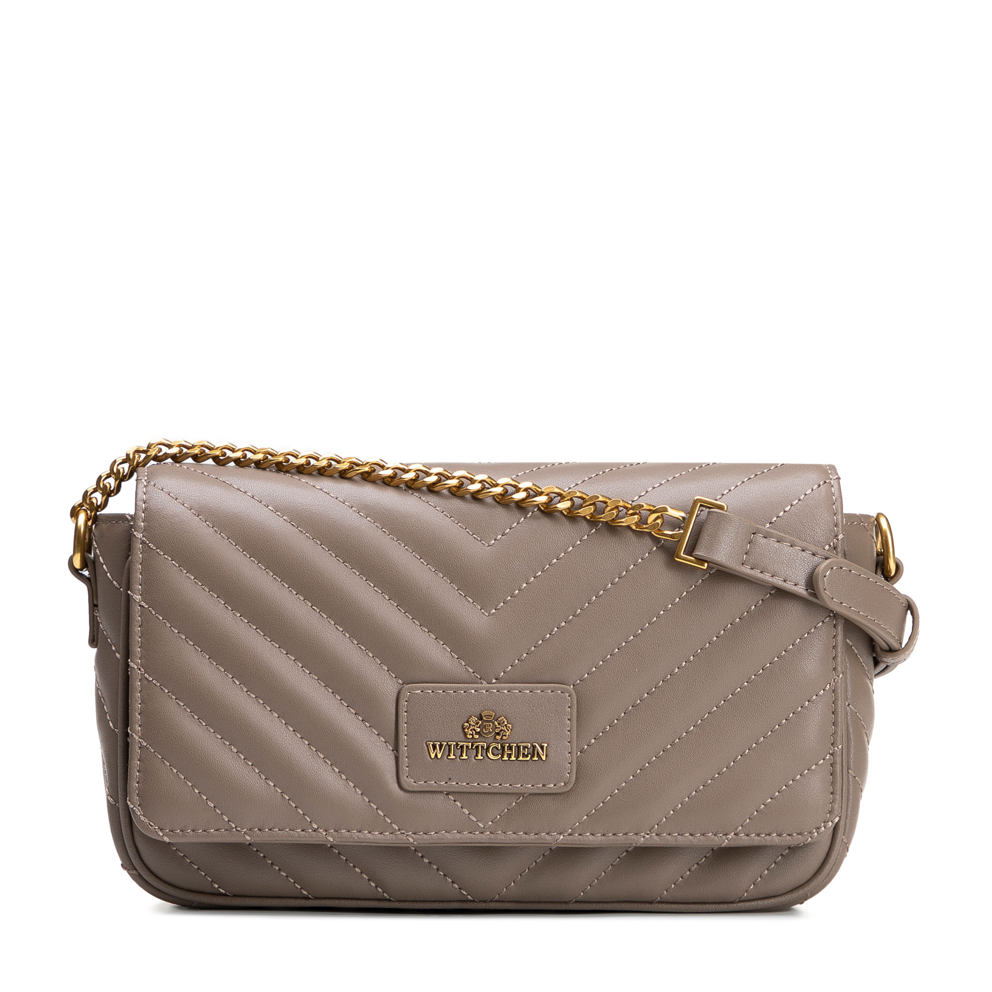 Béžová crossbody kabelka z prírodnej kože s prešívaním a klopou 102-4E-204-9, Vyberte variant béžová