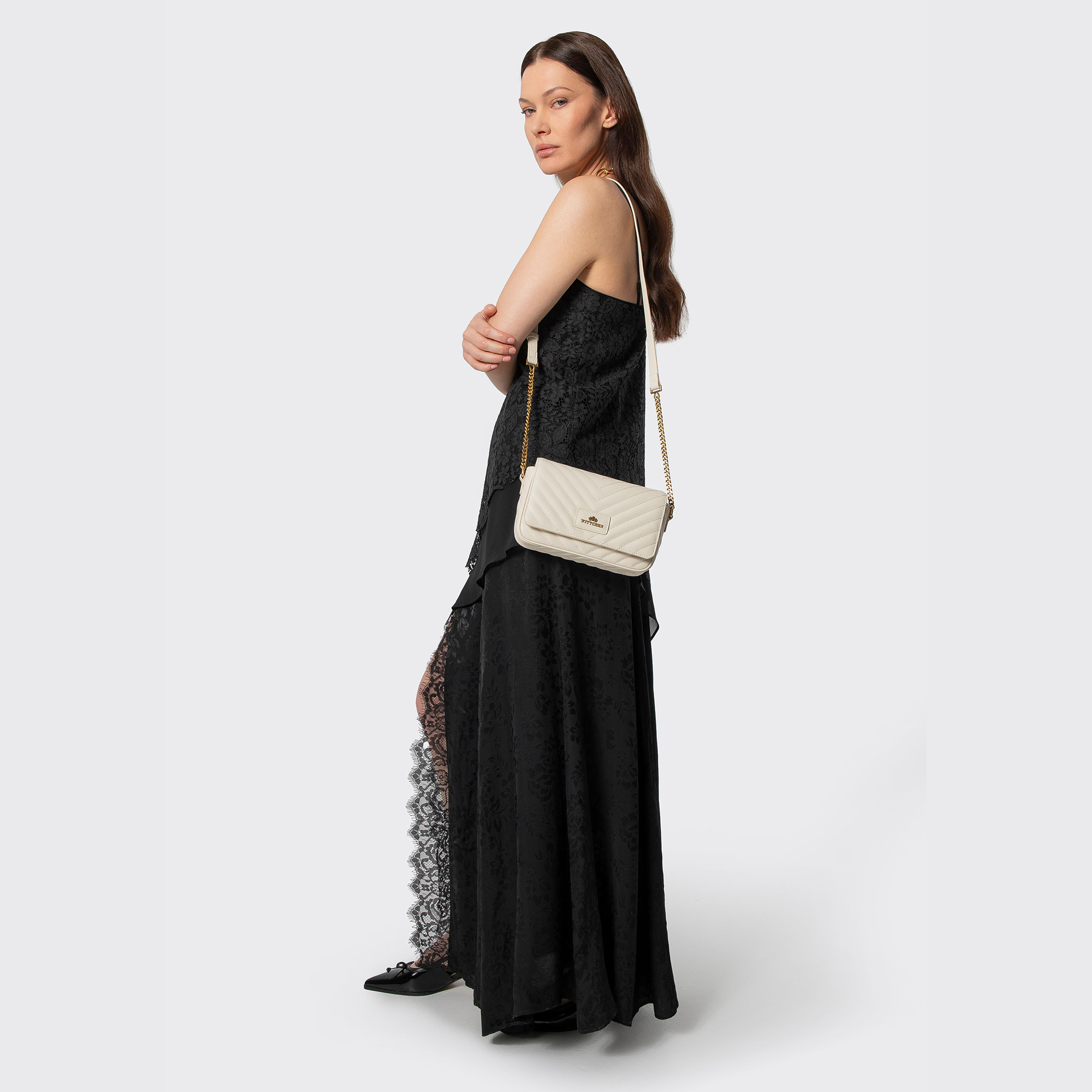 Krémová dámska crossbody kabelka Wittchen z prírodnej kože s prešívaným spracovaním, Vyberte variant krémová